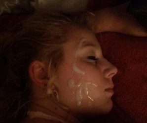 Sleeping girlfriend gets cum on her face