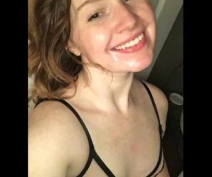 Chick smiling in her lingerie after facial