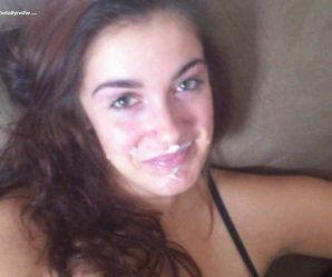 Cute brunette wearing a cum moustache