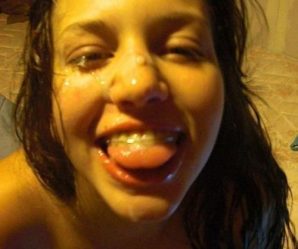 Another cute slut in braces gets facial