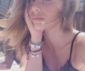 Gorgeous teen with cum on her chin in the sun