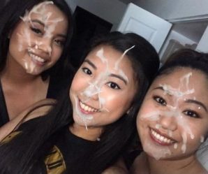 Three Asian babes with cum facials