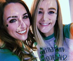 Two cute girls celebrating st patricks day cum facialed