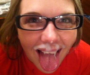 Amateur cutie wearing glasses and cum facial