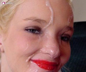 Blonde has her face glazed in cum