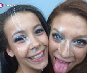 Two sluts enjoy facial together