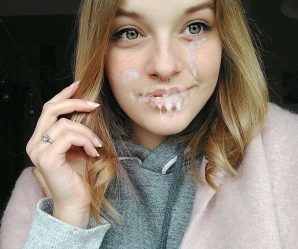 Blonde showing off her cum face