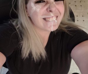 Blonde pulling funny face with cum facial