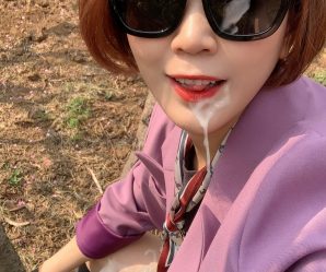 Chinese babe taking cum outside