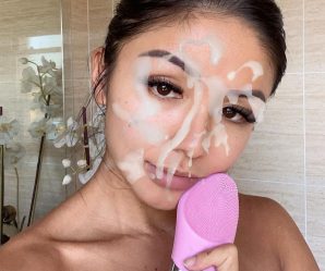 Asian Whore Loves Using Cum as Makeup