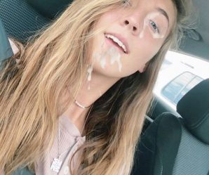 Braces girl poses with cum on her face