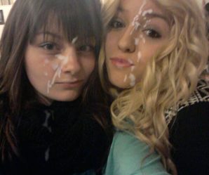 Two pretty girls look great with cum on face