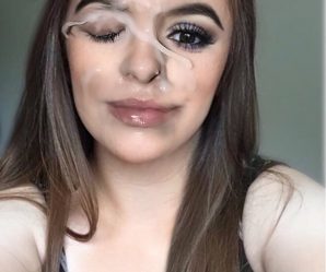 Stunning brunette cum fake with one eye closed