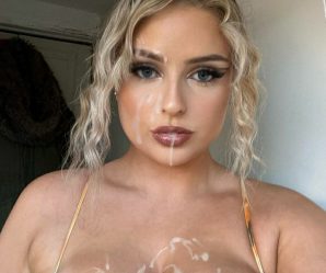 Hot blonde with big tits cummed on