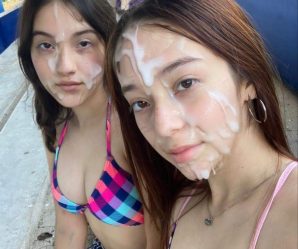 Two Beautiful girls with cum on her face