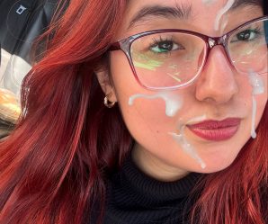 Redhead with glasses cum faked