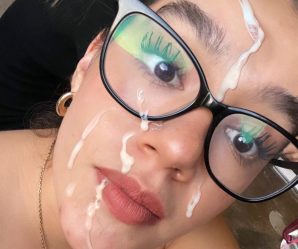 Beautiful cum creation with glasses