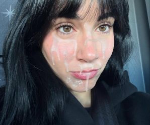 Gorgeous slut with black hair cum facial