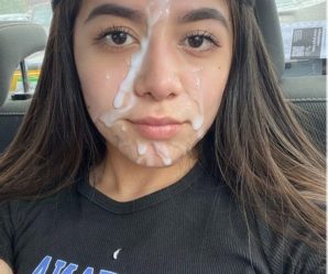 Cute Latina showing off her facial in car